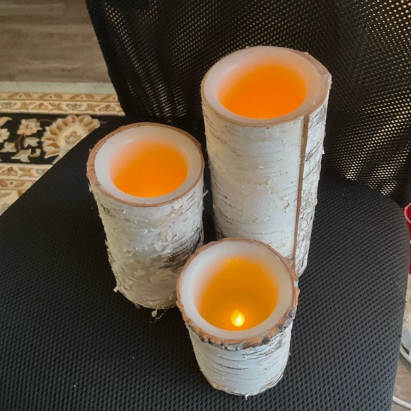 Rustic Birch Bark Flame less Candle Holders Set - Picture 3 of 3